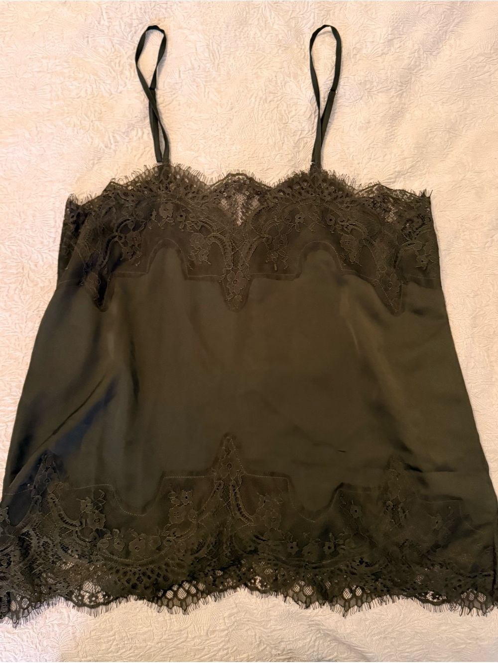 Lace-Trim Satin Camisole Top - Olive